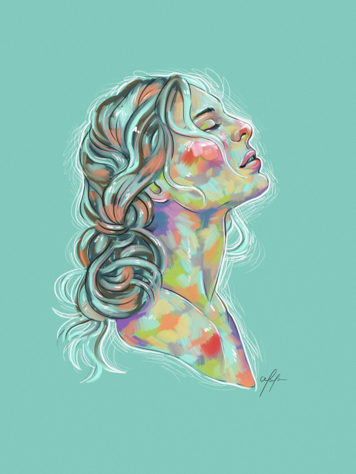vervex™ fine art portrait of woman, depicted in a postmodern and expressionist style.